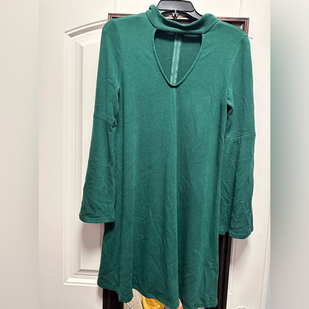Karen Kane Green Mock Neck Long Sleeve Sweater Dress